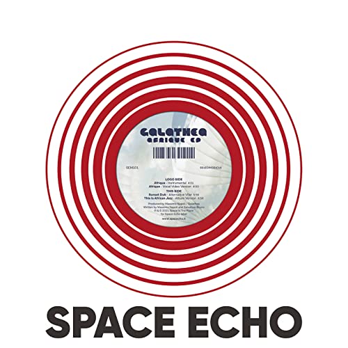 Red vinyl record with white concentric circles and black text label.