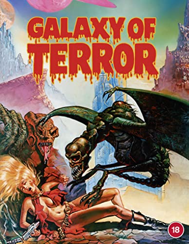 Sci-fi horror movie poster with a creature, woman, and dripping title.