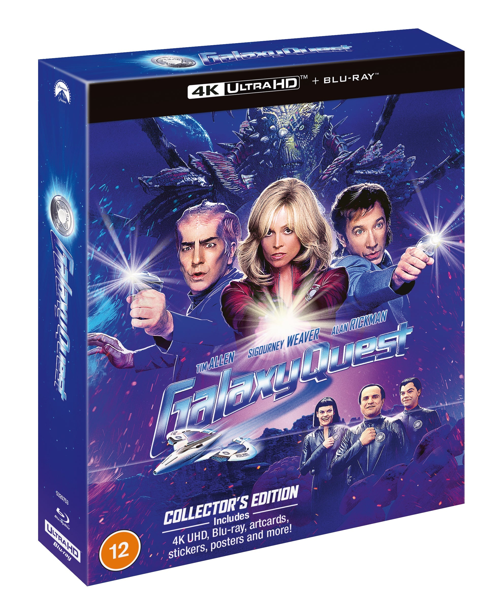 Galaxy Quest 4K Ultra HD and Blu-ray collector's edition steelbook case with cast imagery.