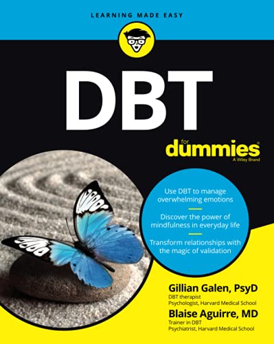 Book cover for "DBT For Dummies" featuring a blue butterfly on stones.