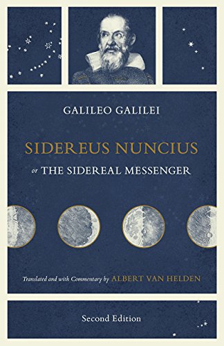 Book cover: portrait of Galileo, celestial charts, and lunar phases.