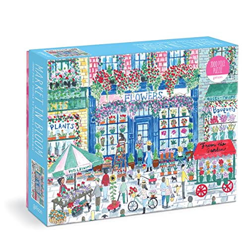Colorful flower market scene depicted on a 2000-piece jigsaw puzzle box.