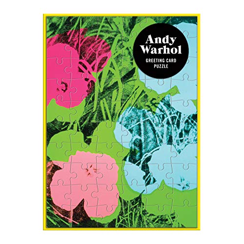 Pop art flower puzzle with pink, blue, and green hues.