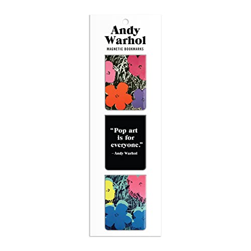 Andy Warhol flower-themed magnetic bookmarks in vibrant colors.