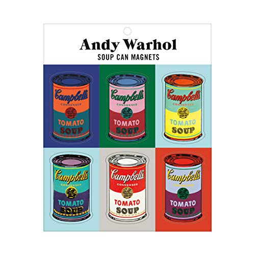 Six colorful Campbell’s Tomato Soup can magnets on a card.