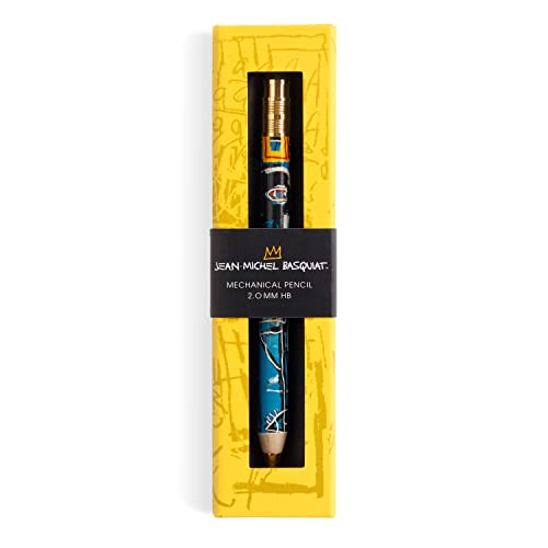 Basquiat-style mechanical pencil in yellow packaging with artwork detail.