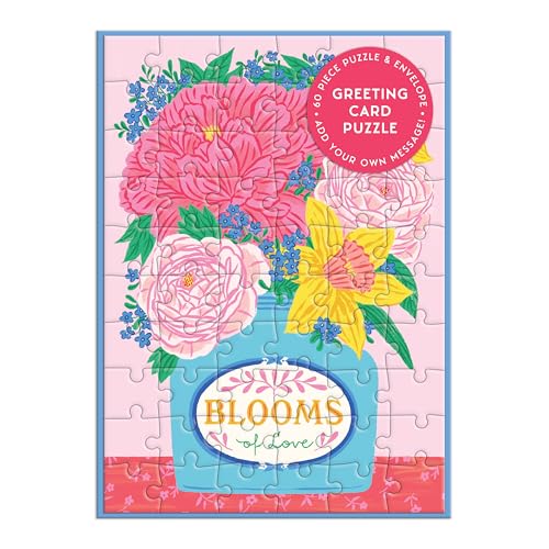 Floral bouquet in a blue vase, depicted as a 60-piece jigsaw puzzle.