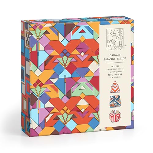 Frank Lloyd Wright origami kit box with geometric, colorful patterns.