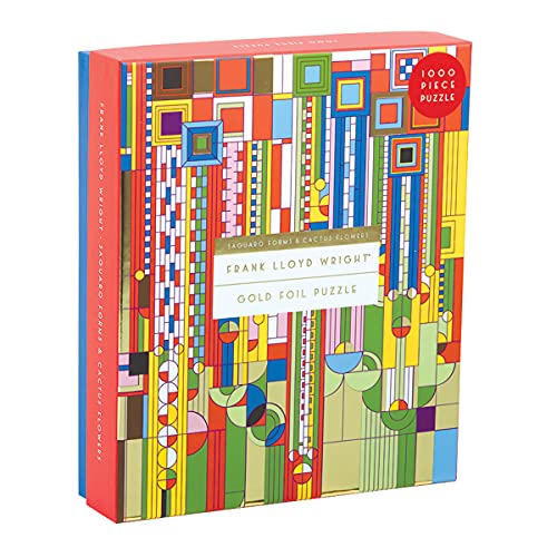 Puzzle box featuring Frank Lloyd Wright’s geometric cactus design in bright colors.