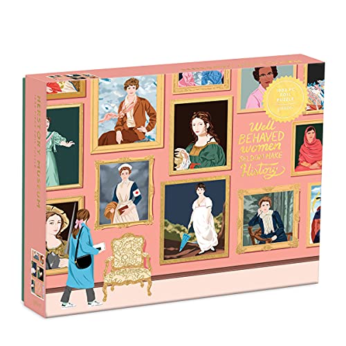 Puzzle box depicting portraits of historical women in ornate frames.