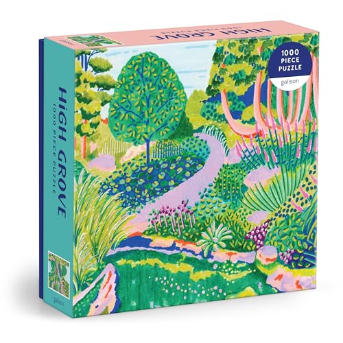 Box for 1000-piece puzzle depicting a colorful garden path scene.