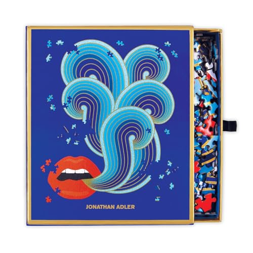 Blue and red lips puzzle in a gold-edged box, 750 pieces.
