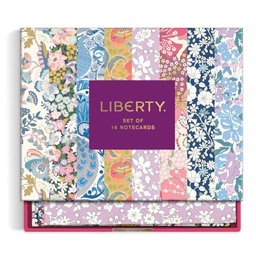 Floral notecard set in a pink box, featuring various Liberty patterns.