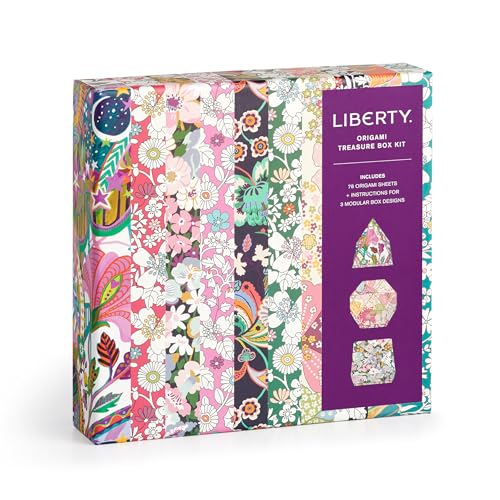 Liberty Origami Treasure Box Kit in a rectangular box with colorful floral patterned paper.