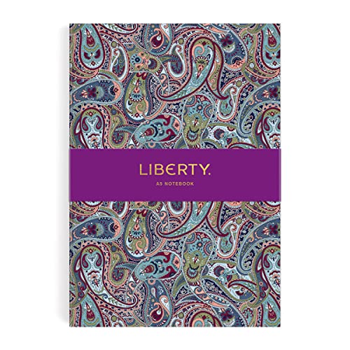 A5 notebook with a detailed paisley pattern and purple band.