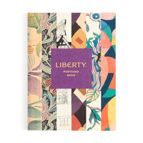 Liberty postcard book with colorful patterned cover and purple title.