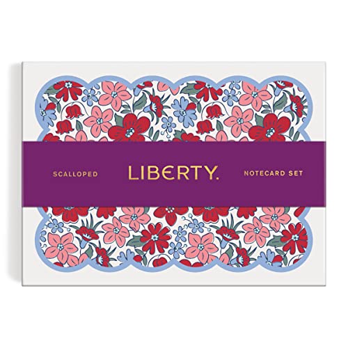 Floral notecard set with a scalloped edge and purple band.