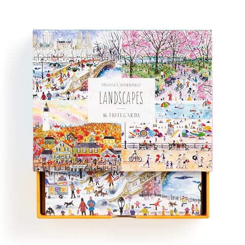 Box of sixteen illustrated landscape notecards with city and park scenes.