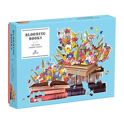 Puzzle box depicting blooming flowers and butterflies spilling from books.
