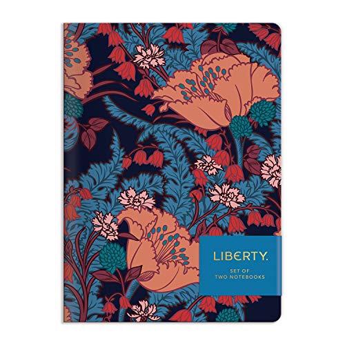 Two floral notebooks with a navy background and “LIBERTY.” label.