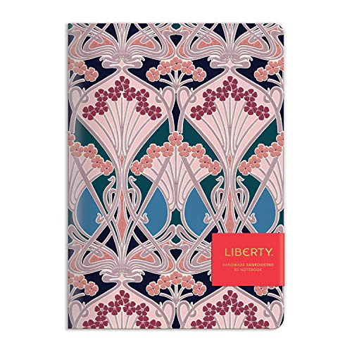 Floral patterned journal with “LIBERTY.” text on a navy and teal cover.
