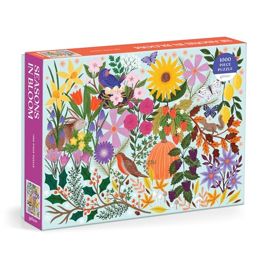 Floral puzzle box featuring birds, butterflies, and small woodland creatures.