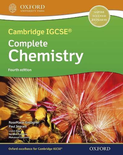 Cambridge IGCSE Complete Chemistry Fourth Edition textbook cover with firework imagery.