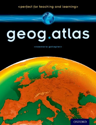"Geography atlas book cover featuring a 3D globe image against a black background."