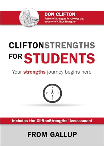 Book cover with title "CliftonStrengths for Students" and a compass image.