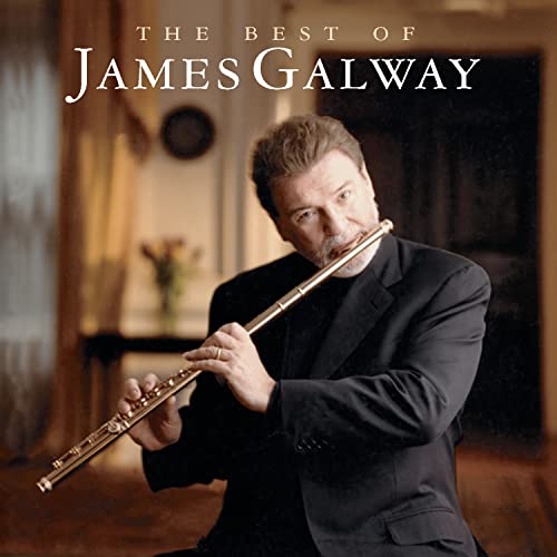 James Galway playing a silver flute, album cover with text overlay.
