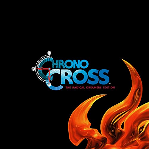 Chrono Cross game logo with clock and fiery, winged creature.