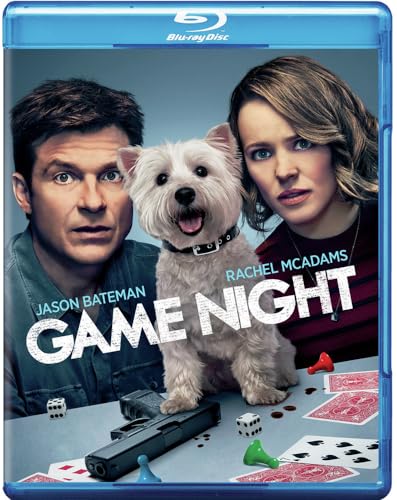 “Game Night” Blu-ray cover with Jason Bateman, Rachel McAdams, and a dog.
