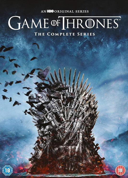 Game of Thrones DVD cover featuring the Iron Throne and flying ravens.