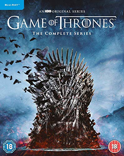 “Game of Thrones” Blu-ray cover featuring the Iron Throne and ravens.