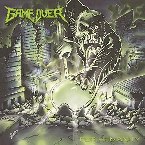Album cover: skeletal figure amidst ruins with green glowing sphere.