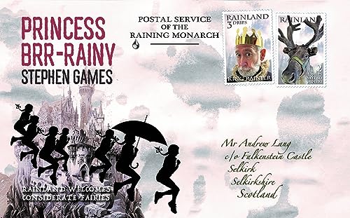 Book cover featuring silhouettes, postage stamps, and castle illustration.