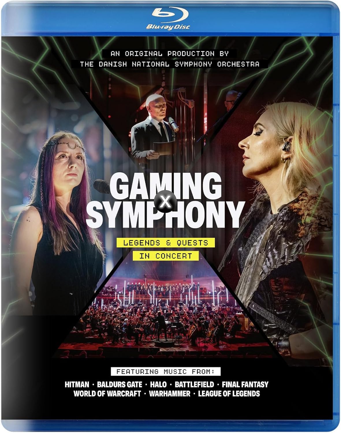 Blu-ray cover for "Gaming X Symphony - Legends," featuring musicians and game titles.
