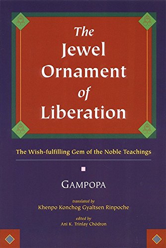 Book cover: "The Jewel Ornament of Liberation" with red and purple design.