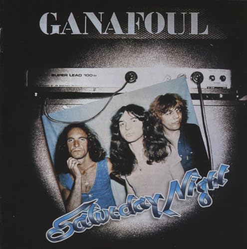 CD cover for Ganafoul’s “Saturday Night” featuring three musicians and equipment.