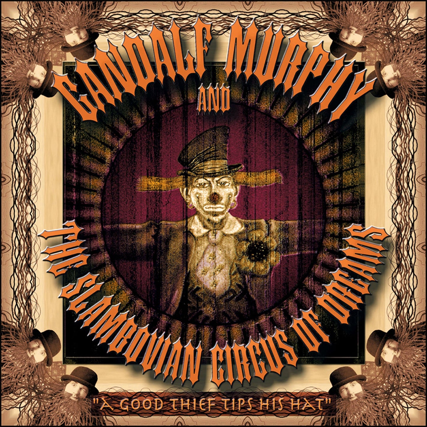 CD cover: illustrated clown with hat, ornate frame, band name.