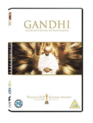 DVD cover for “Gandhi,” depicting the historical figure with followers.