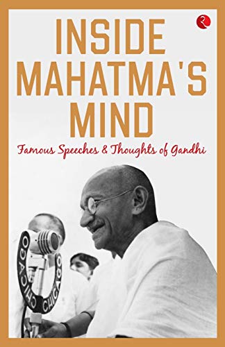 Book cover featuring a black and white portrait of Mahatma Gandhi speaking.