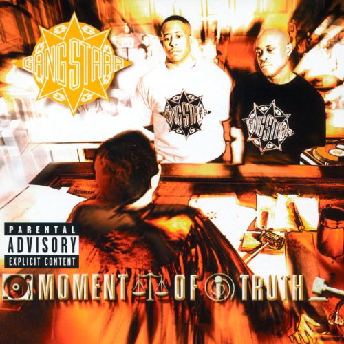 Gang Starr members Guru and DJ Premier standing behind a desk in this album cover.