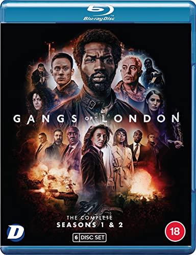 Gangs of London" Seasons 1 & 2 Blu-ray cover with diverse cast portraits.