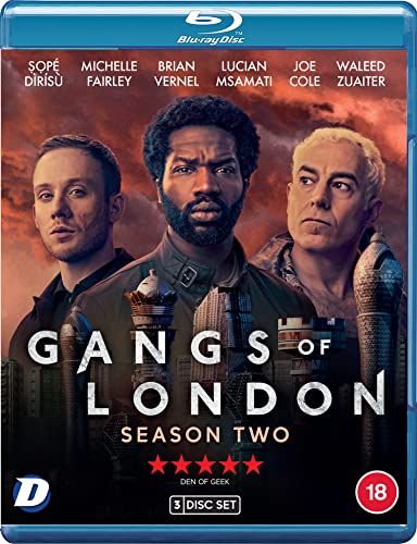 Blu-ray cover for Gangs of London Season 2 featuring three men against a skyline.