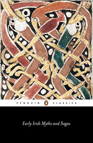 Book cover with intricate Celtic knotwork and text: "Early Irish Myths and Sagas".