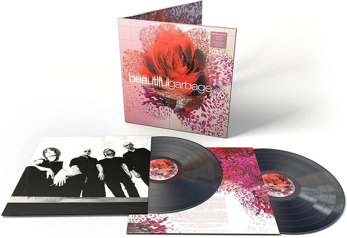 Album cover for Garbage’s “Beautiful Garbage” featuring a red rose and fractured effects.
