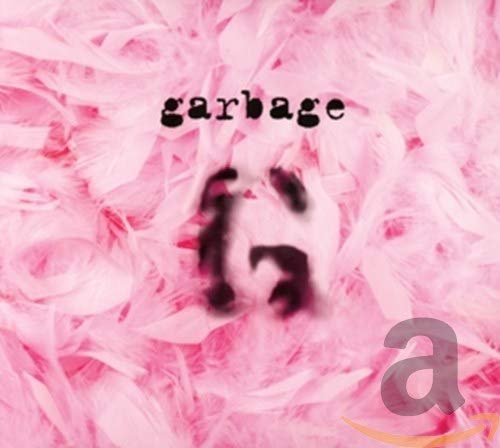 Album cover for Garbage, featuring pink feathers and blurred figures.