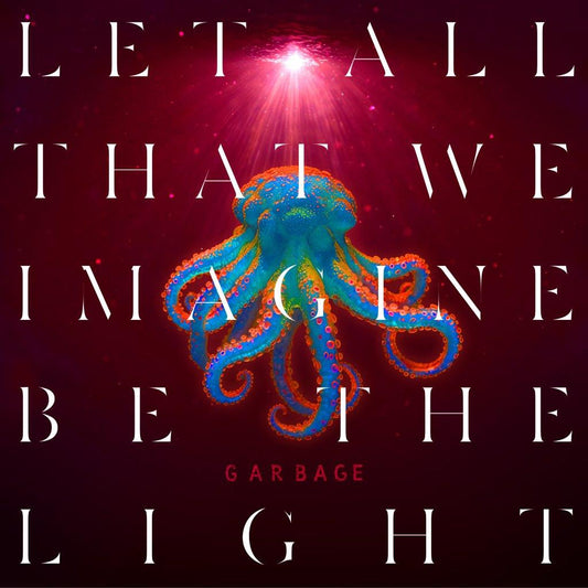 A colorful octopus floats in dark water beneath a bright light with overlaying white text.