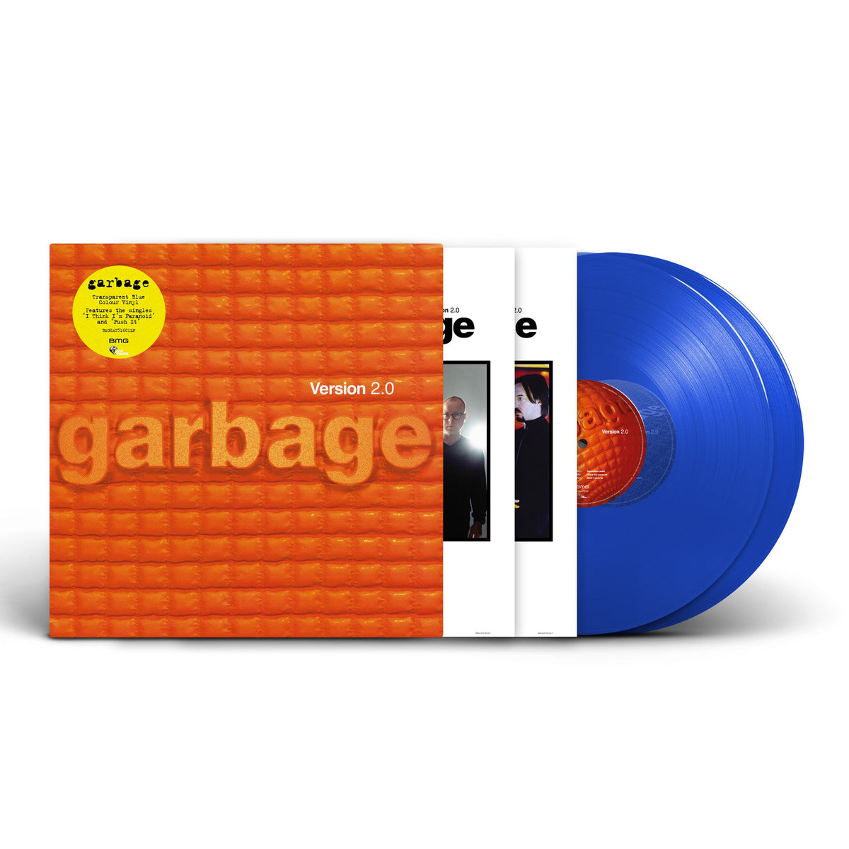 Garbage Version 2.0 double blue vinyl LP with orange textured cover.